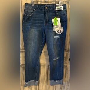 d. jeans High Waist Cuffed Girlfriend Ankle Jeans, Size 12